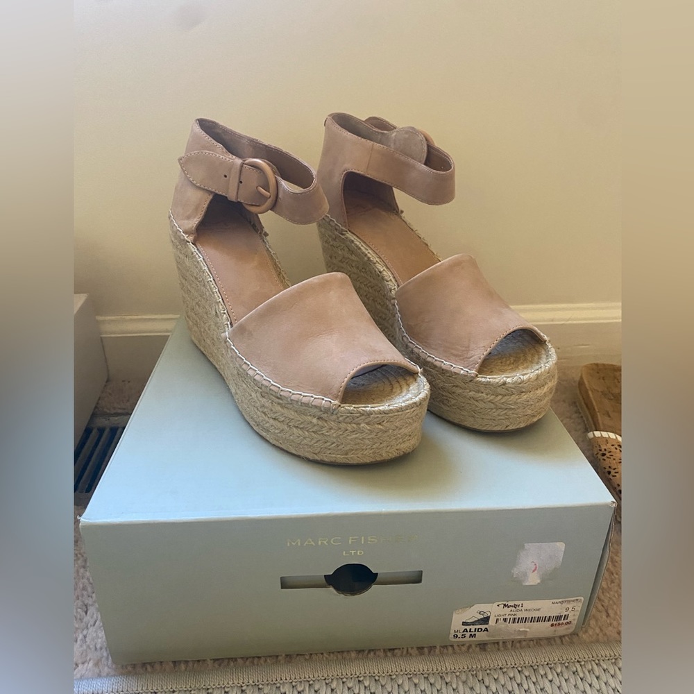 Marc Fisher Alida pink espadrille wedge sandal suede 9.5 NWT